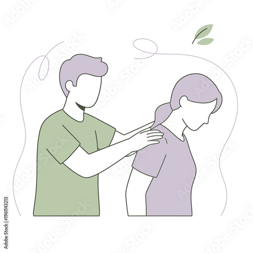 Man comforting woman with a gentle touch.