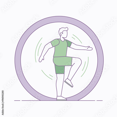 Man Exercising Inside a Large Circular Gym Equipment.