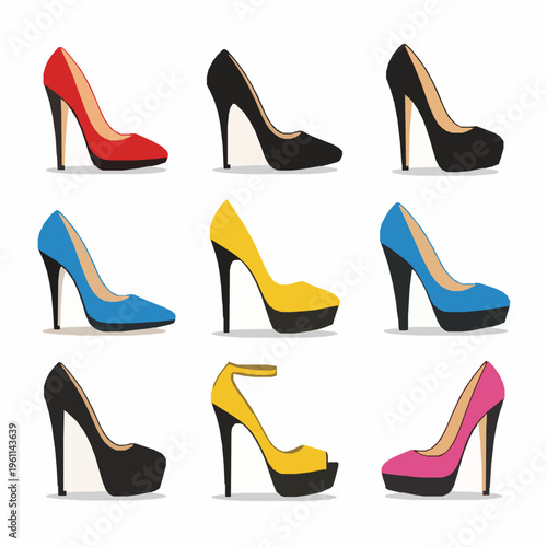 Elegant high heels vector icon set women shoes EPS10 isolated on white