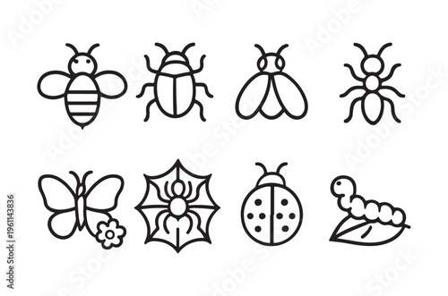 Collection of simple line art insect and bug illustrations