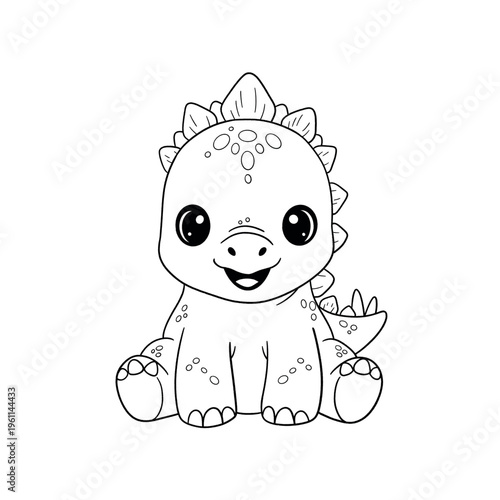 Cute Black and white Kawaii dinosaur for coloring book