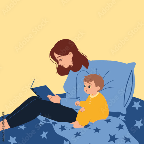 Mother reading book to her child.