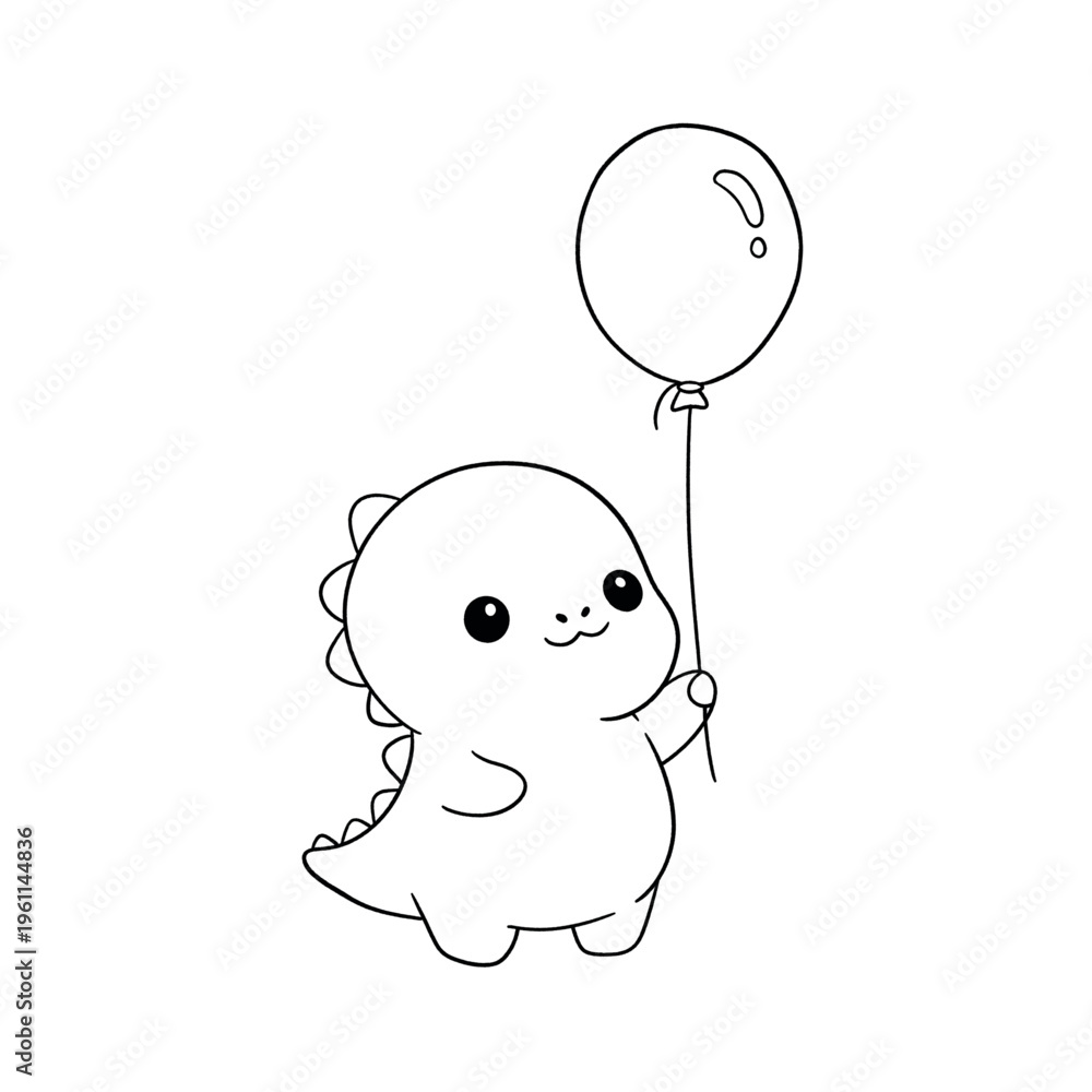 Fototapeta premium Cute Black and white Kawaii dinosaur for coloring book
