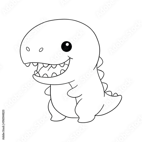 Cute Black and white Kawaii dinosaur for coloring book