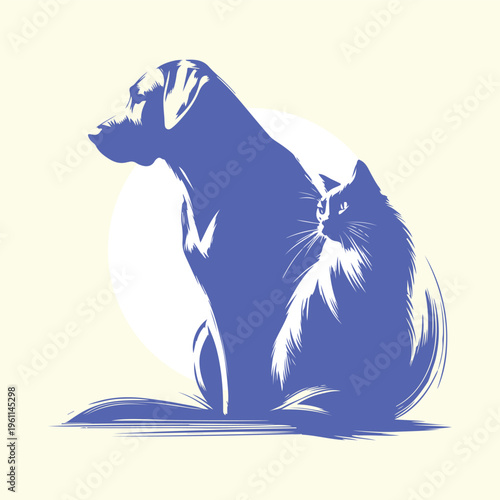 Dog and Cat Brush Sketch Illustration