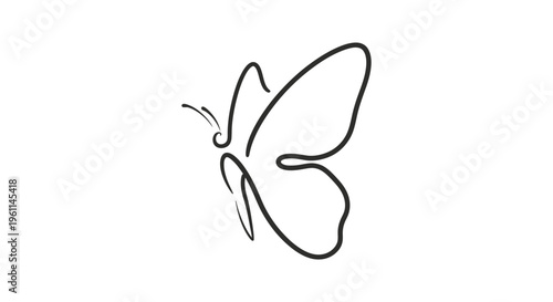 Simple Black Line Butterfly Drawing.