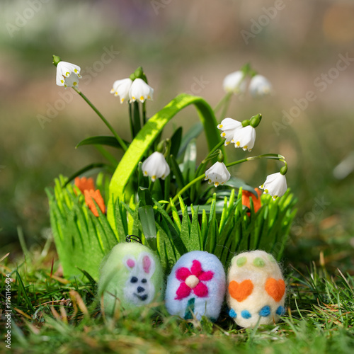 happy easter party with easter eggs from felt fabric