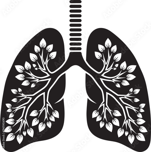 Human lungs silhouette with tree branches and leaves symbolizing respiration breathing health and life lungs as tree of life