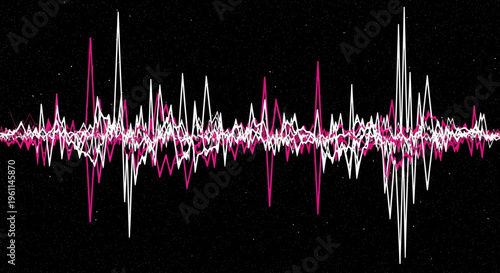 A pink and white sound wave on a black background