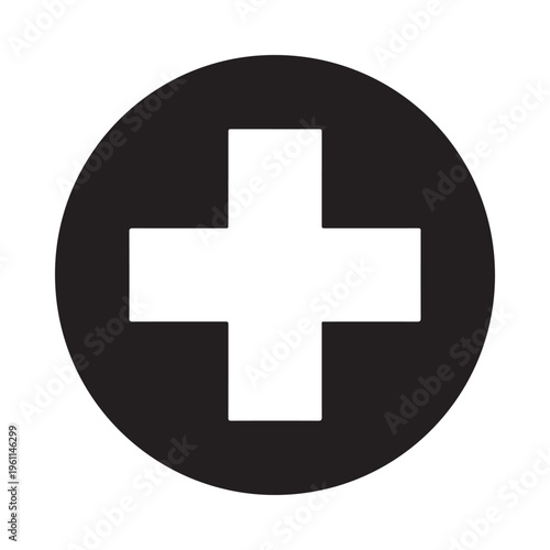 Vector graphic illustration of a white cross on a black circle