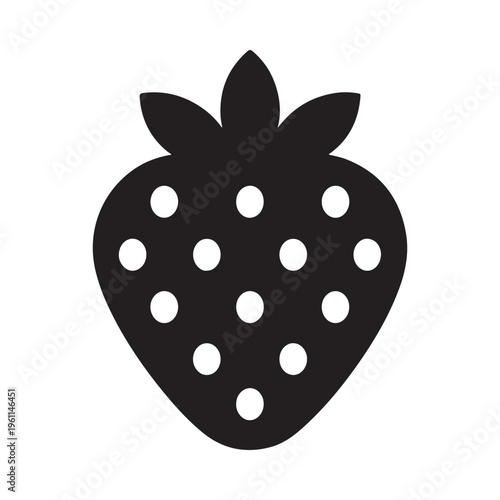 Simple black vector graphic illustration of a stylized strawberry