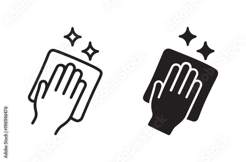 Two black line art icons depicting a hand wiping a surface