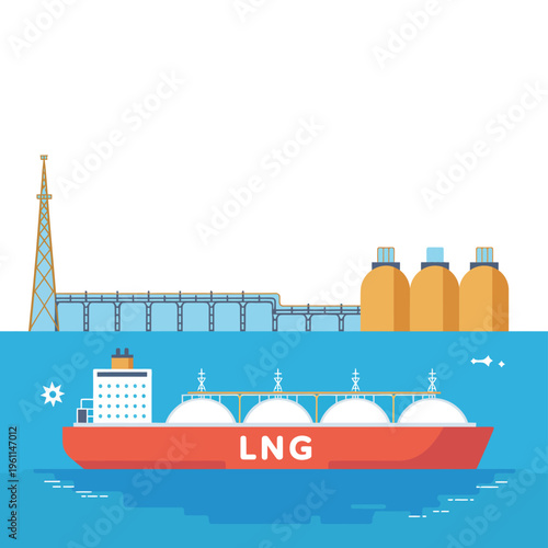An LNG ship transporting liquefied natural gas across the ocean