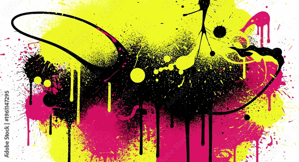 Obraz premium A colorful abstract painting with yellow, pink and black paint