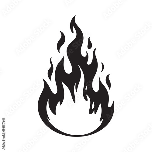 Black flame icon design element for hot and fiery graphic illustrations
