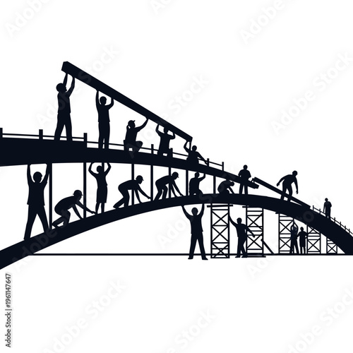 Construction workers building a bridge.