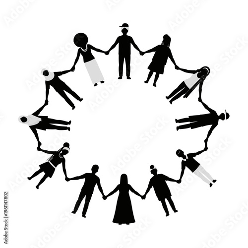 Diverse group of people holding hands.