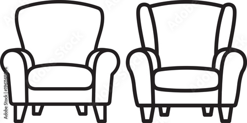 Comfortable armchairs, vector icons for home furniture, interior design, or relaxation themes, Living Room