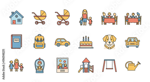 Colorful family and lifestyle icons for commercial use Vector Art