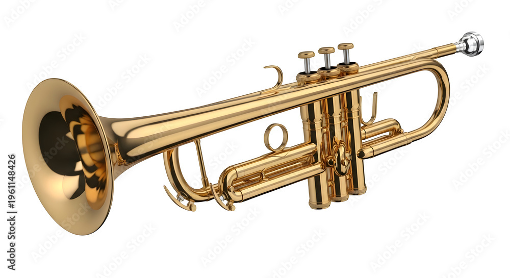 Obraz premium Golden trumpet, isolated on white or transparent background. PNG