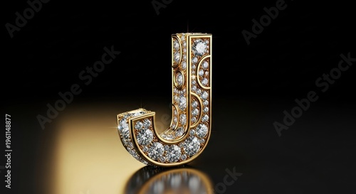 A gold and diamond letter J on a black background.
