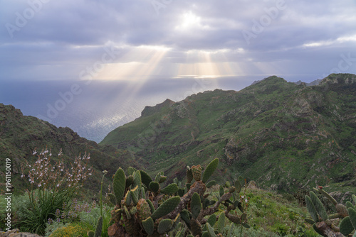Sun rays over Anaga Rural Park. Tenerife. Canary Islands.