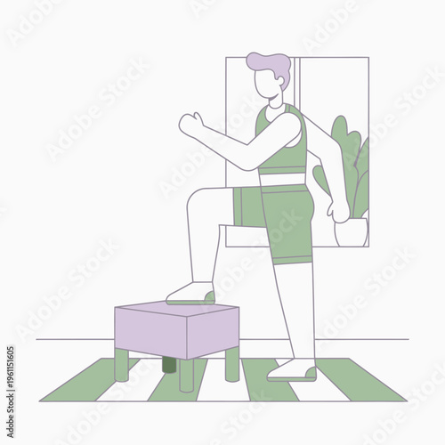 Person exercising with step platform at home.