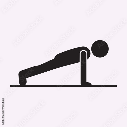 Stick Figure Push Up Position Floor Exercise Fitness Concept Minimal Black Vector Silhouette Illustration