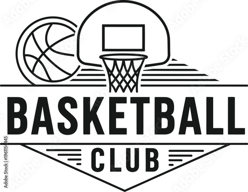 Basketball club logo with ball hoop and backboard