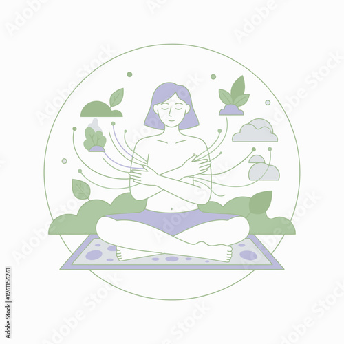 Person meditating in lotus pose with arms crossed.