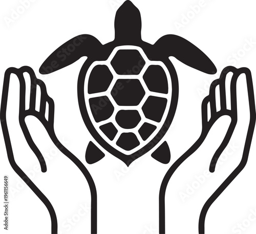 Turtle in cupped hands vector illustration sea animal protection wildlife conservation and endangered species awareness