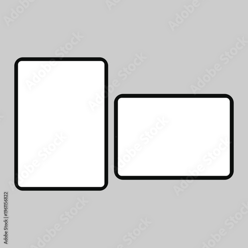 A simple graphic design featuring two white rectangles with black outlines on a gray background