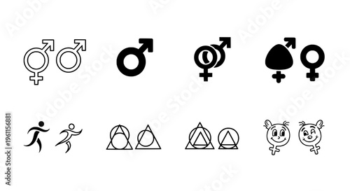Symbols gender identity icons with various signs and marks, including male, female, and transgender symbols.