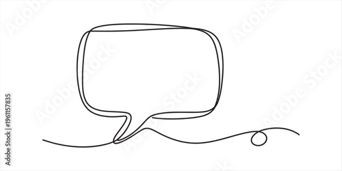 Continuous line drawing of a speech bubble on white background