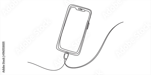 line drawing of smartphone with charging cable