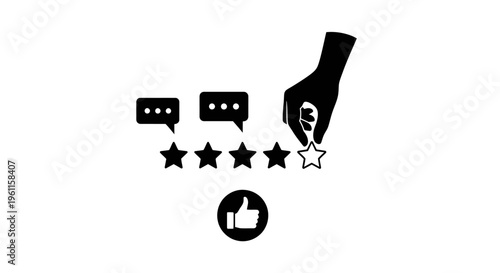Positive review and rating concept with hand giving thumbs up