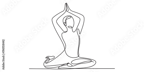 woman in yoga pose with hands up, minimalist line art