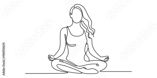 woman meditating in yoga pose, minimalist line art