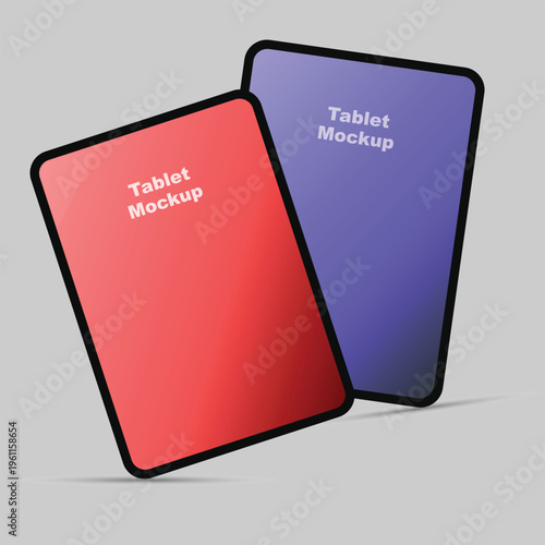 A colorful mockup of two tablets with blank screens for design and technology presentations