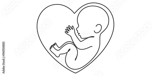 black and white line drawing of a baby in a heart