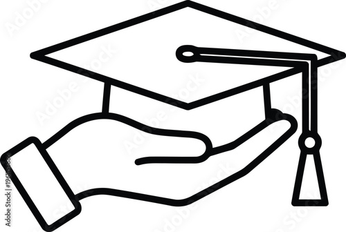 Hand holding graduation cap icon symbol.