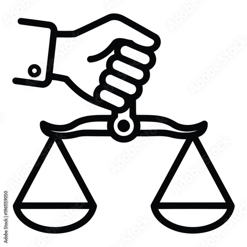 Hand holding scales of justice symbol.