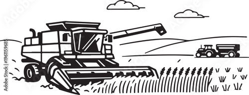 Combine harvester cutting crops vector illustration