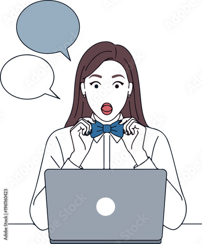 Surprised woman with headphones and laptop