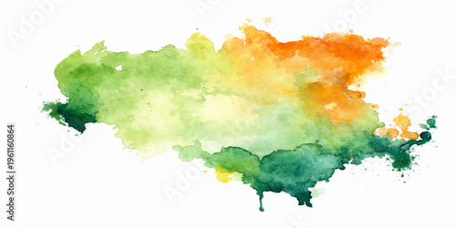 A vibrant world map illustration features an abstract watercolor background with colorful paint splashes, grunge ink textures, and artistic brush strokes on a blue earth design vector