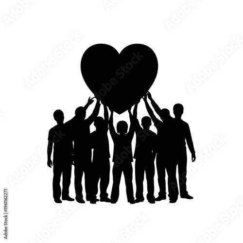 Group of people holding heart.