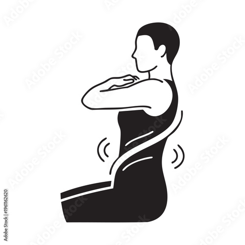 Seated twist exercise: person performing russian twists for abs, fitness silhouette, line art