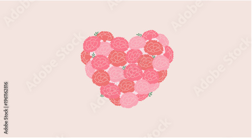 母の日のロゴ　カーネーションで作られたハートのイラスト　ピンクと赤のカーネーション　母の日の背景