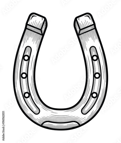 Horseshoe vector illustration good luck charm outline isolated on transparent background.