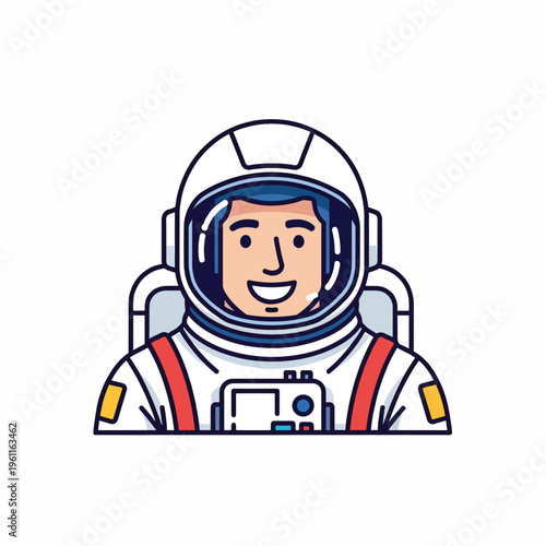 Astronaut in white space suit smiling.
